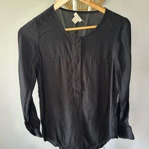 J. Crew Black Long Sleeve Mandarin Collar Blouse